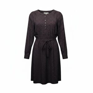 LOFT Navy Geometric Diamond Print Belted Tie Shirt Dress Long Sleeve M